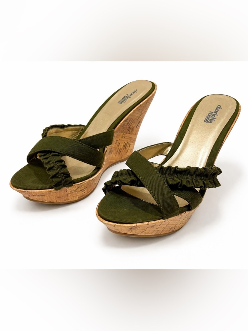 Charlotte Russe Olive Green Cork Wedge Slide Sandals Size 8